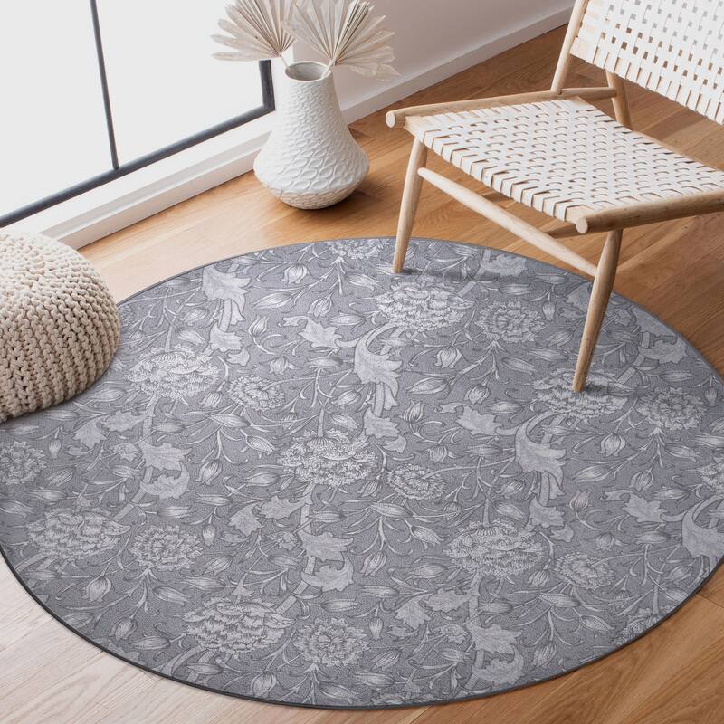My Magic Carpet Kalini Floral Grey Machine Washable Rug - 6' x 6'