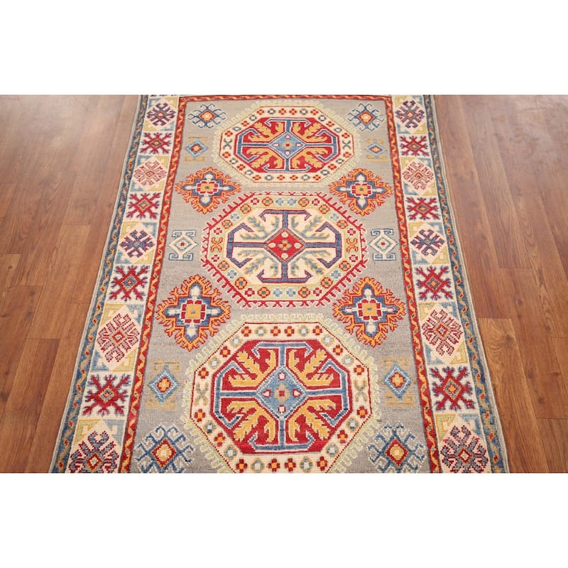 Geometric Kazak Oriental Accent Rug Handmade Wool Carpet - 3'2" x 5'0"