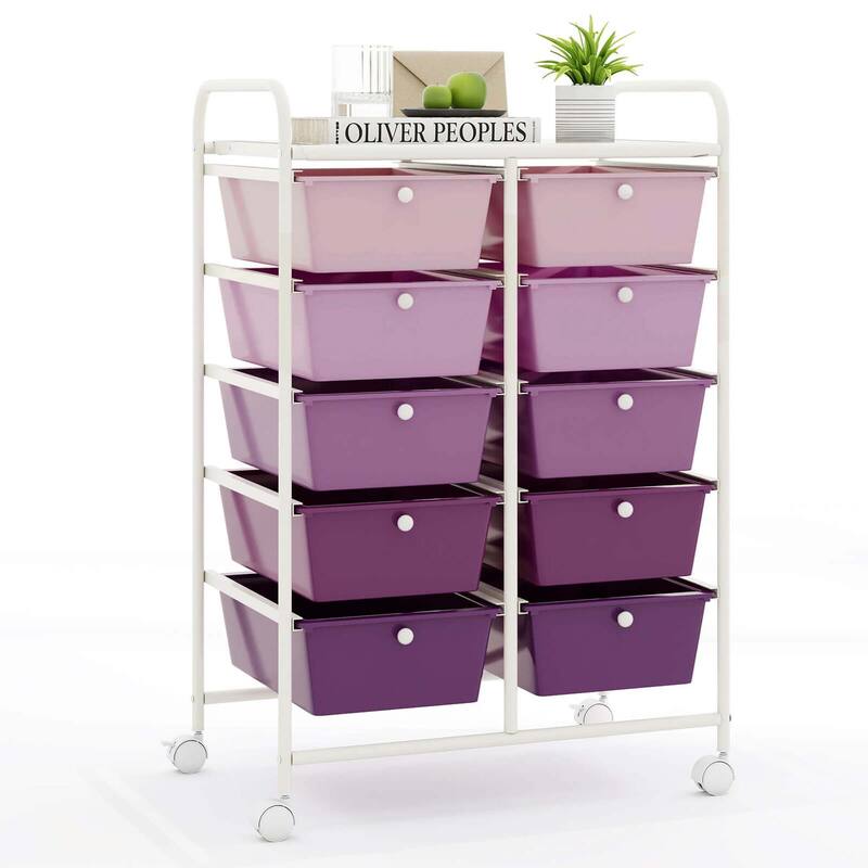 Costway 10-Drawer Storage Cart Utility Rolling Trolley Kitchen Office - Purple - See Details