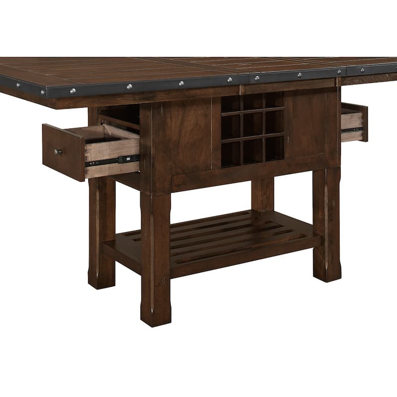 Lsy 60-78 Inch Counter Table, Extendable, Wine Rack and Drawers, Brown Wood