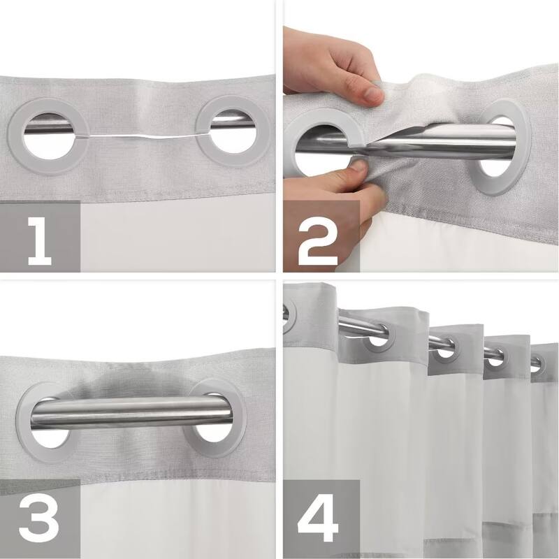 No Hook Slub Linen Texture Shower Curtain with PEVA Snap-in Liner