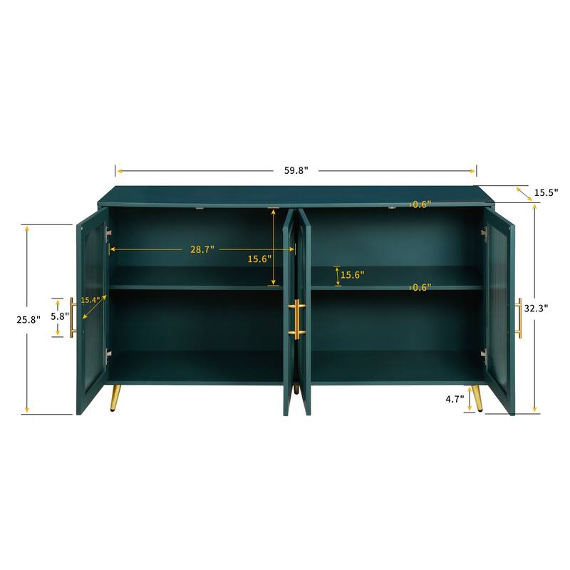 Navy Blue Wood Storage Cabinet with Adjustable Shelves - Sleek Design for Living Room.