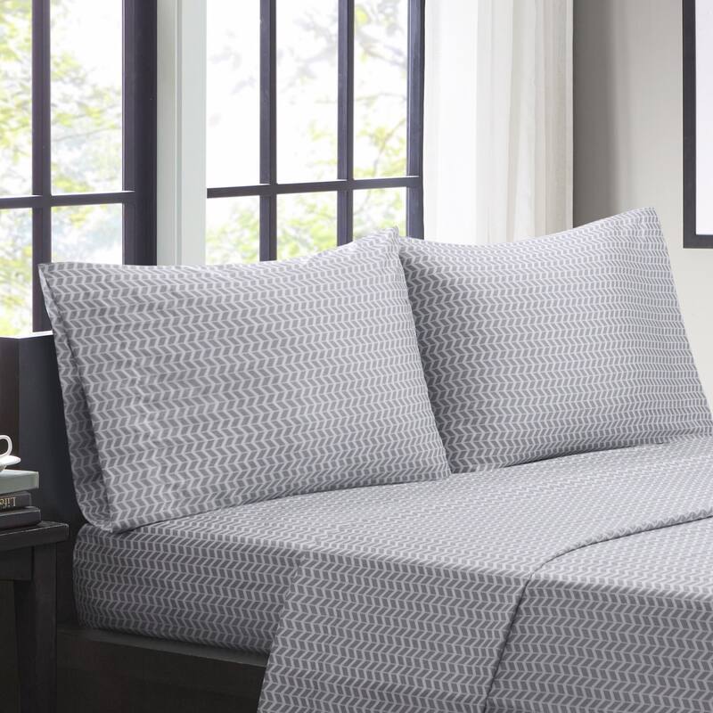 Porch & Den Denver Chevron Microfiber Bed Sheet Set - Twin - Grey