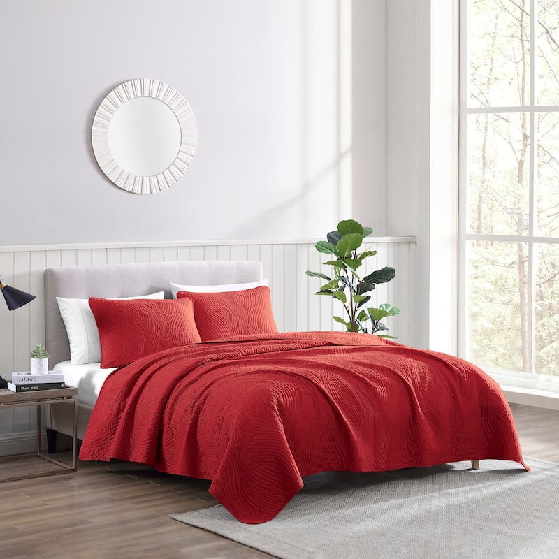 Brielle Home Stream Quilt Set - Red - Twin
