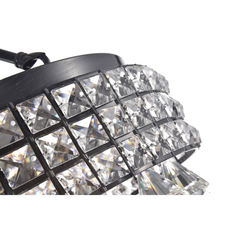 Black 4-Light Beaded Crystal Round Drum Semi Flush Mount