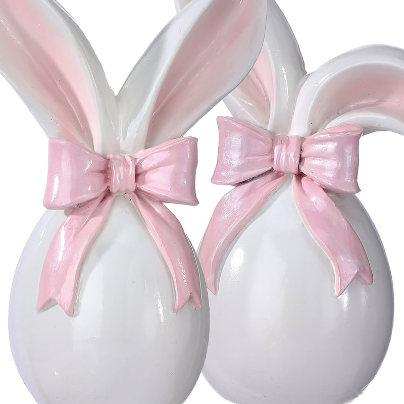 7.5" Resin Egg With Bunny Ears And Bowtie Set of 2