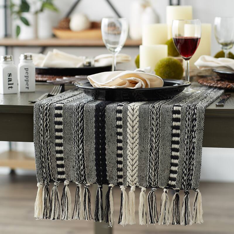 DII Black Braided Stripe Table Runner
