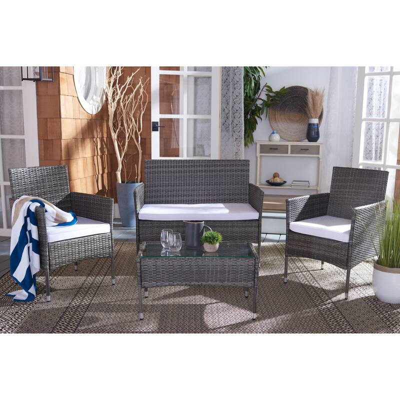 SAFAVIEH Outdoor Amiyah 4-Piece Conversation Patio Set - 42W x 33D x 23H