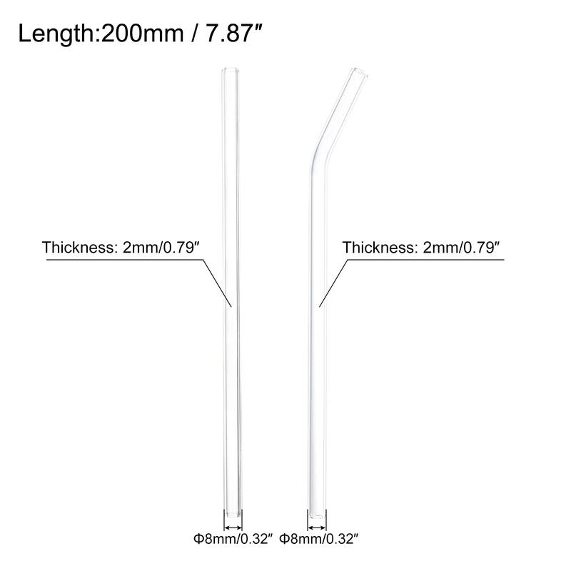 Reusable Straws Glass Straw, 8pcs Straw with Two Cleaning Brush - 200x8mm