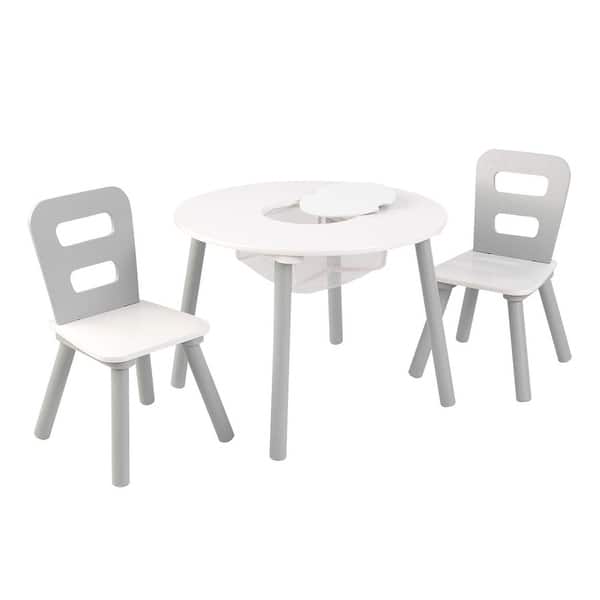 slide 2 of 5, Wooden Round Table and 2 Chair Set for Kids, with Center Mesh Storage, Ages 3-6