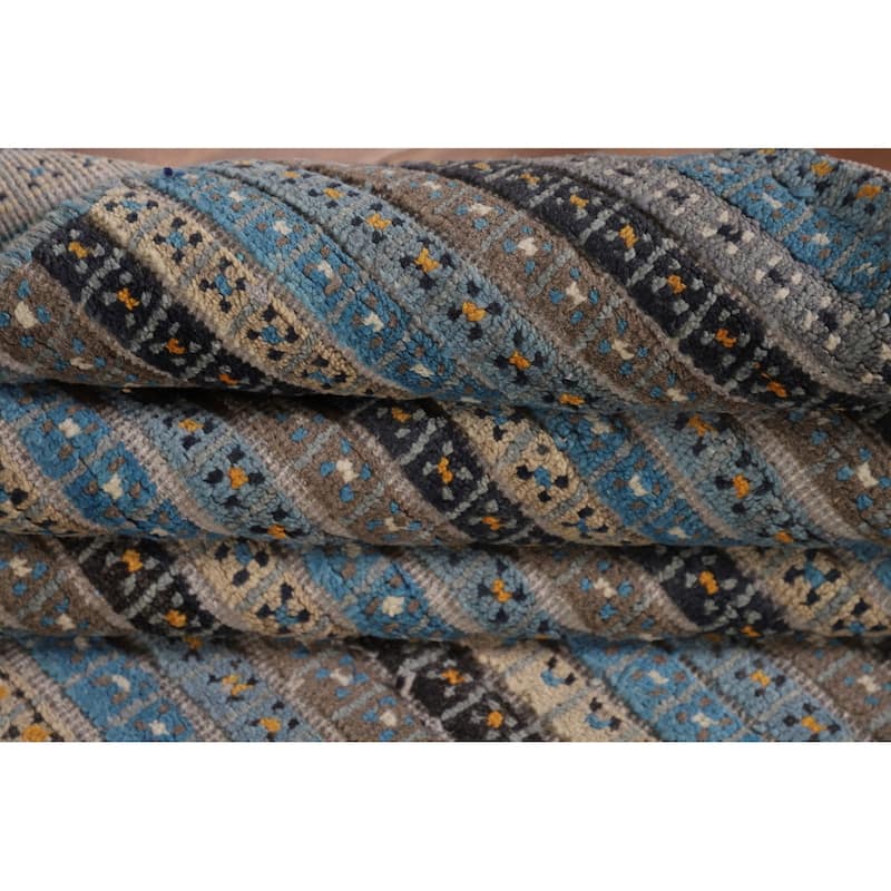 Striped Moroccan Oriental Area Rug Handmade Wool Carpet - 8'1" x 10'3"