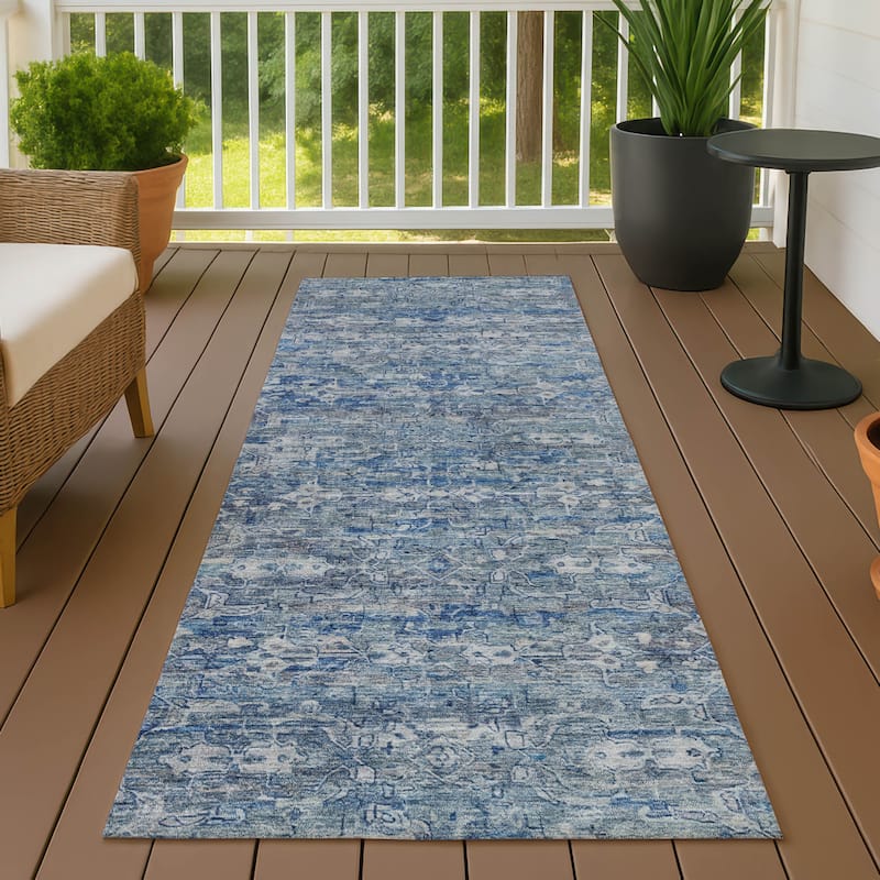 Machine Washable Indoor/ Outdoor Traditional Harmony Chantille Rug - Denim - 2'3" x 7'6"