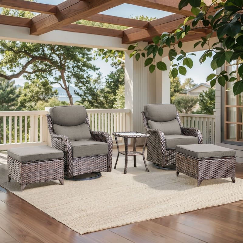 Arcadia 5-Piece Wicker Patio Swivel Glider Set with 6-Inch Thick Cushions