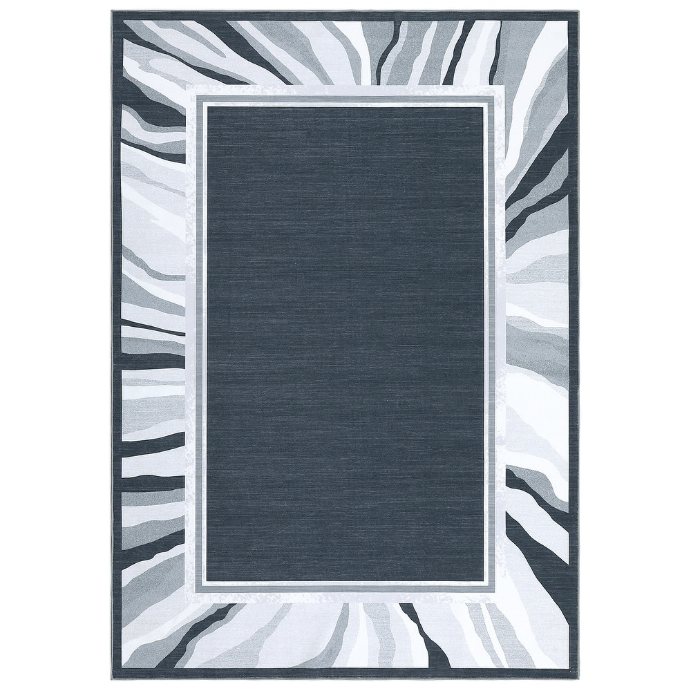 Modern Bordered Area Rugs for Living Room Bedroom Low Pile Non-Slip Rug Carpet