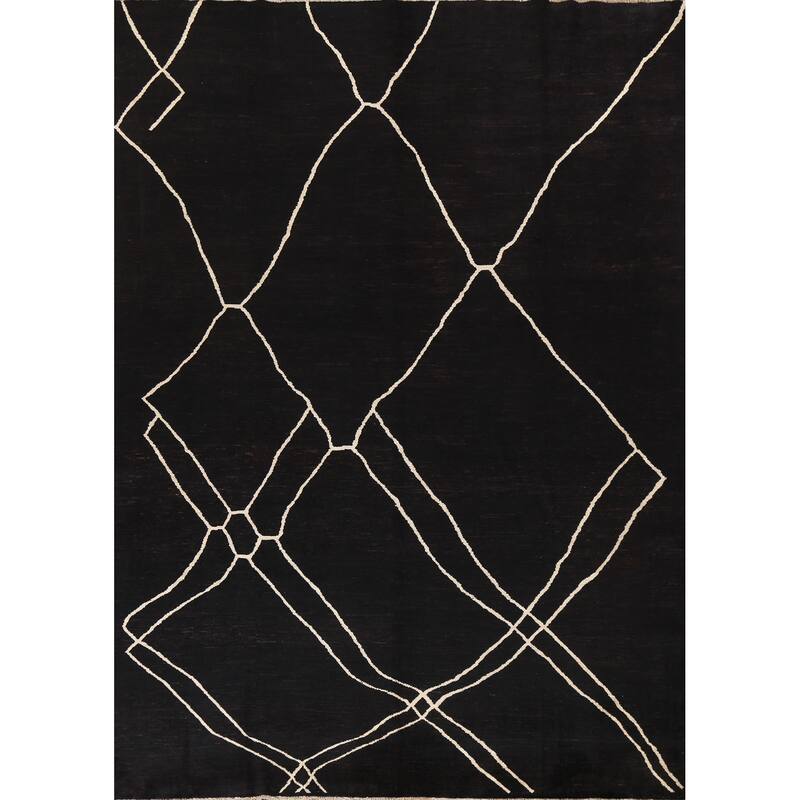 Vegetable Dye Contemporary Moroccan Wool Area Rug Hand-knotted Carpet - 7'10" x 9'8"