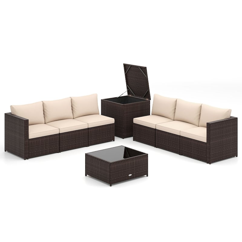 Costway 8 PCS Patio Furniture Set with Storage Box & Tempered Glass - 8 PCS