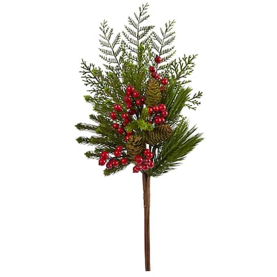 26" Mixed Pine, Pinecone and Berry Artificial Plant (Set of 3)