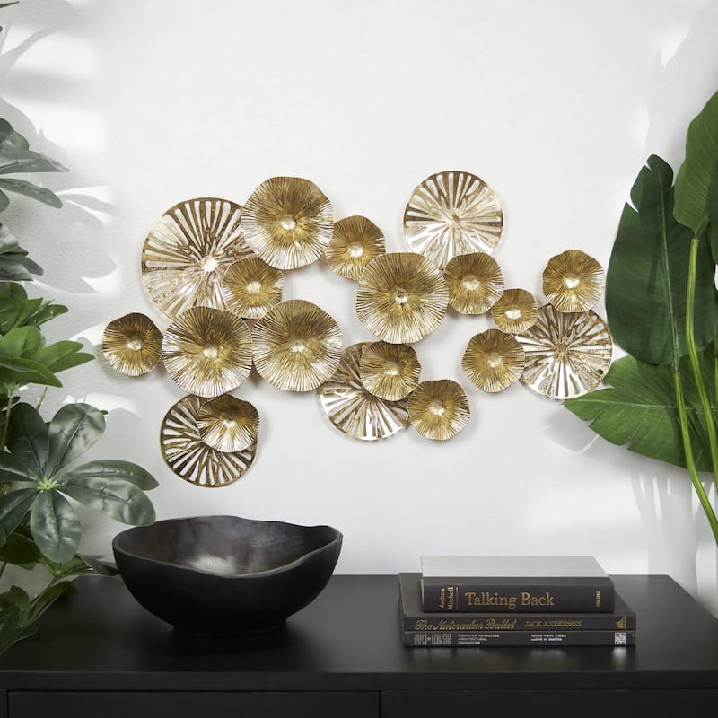 Metal Floral Textured Overlapping Disk Home Wall Decor with Cutouts - Gold - Roche River Decor