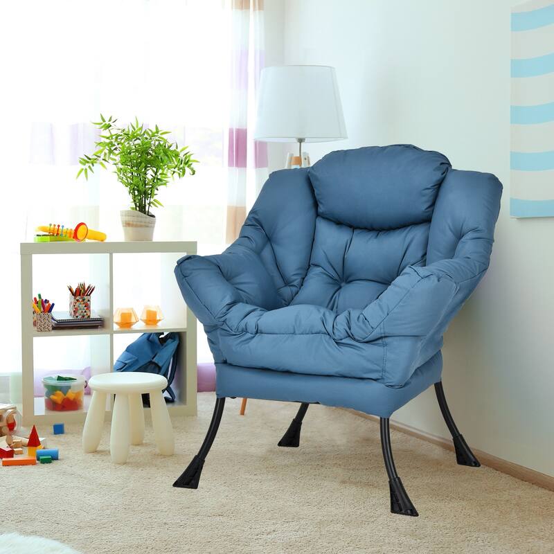 Modern Polyester Fabric Lazy Chair with Side Pocket - 32" x 29.5" x 37.5"