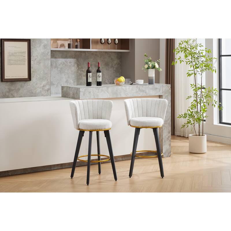 Counter Height Bar Stools Set of 2, 360° Swivel Upholstered Barstools with Backs and Metal Legs