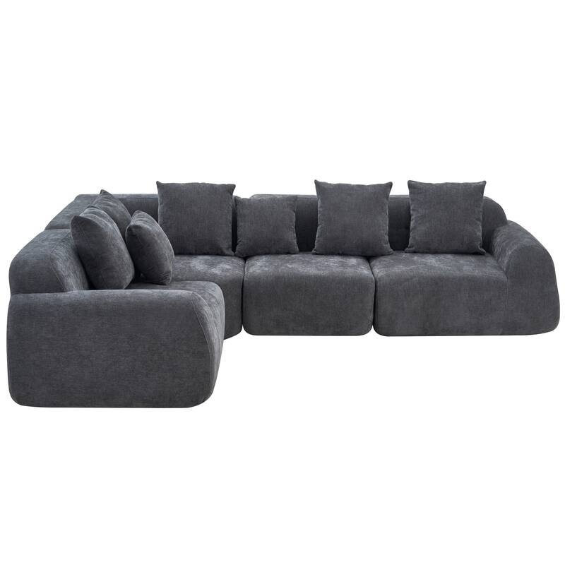 Boneless Sectional Cloud Couch Sofa for Living Room, 118" L-Shape Modular Velvet Sofa Modern Lounge Sleeper Couches with Chaise
