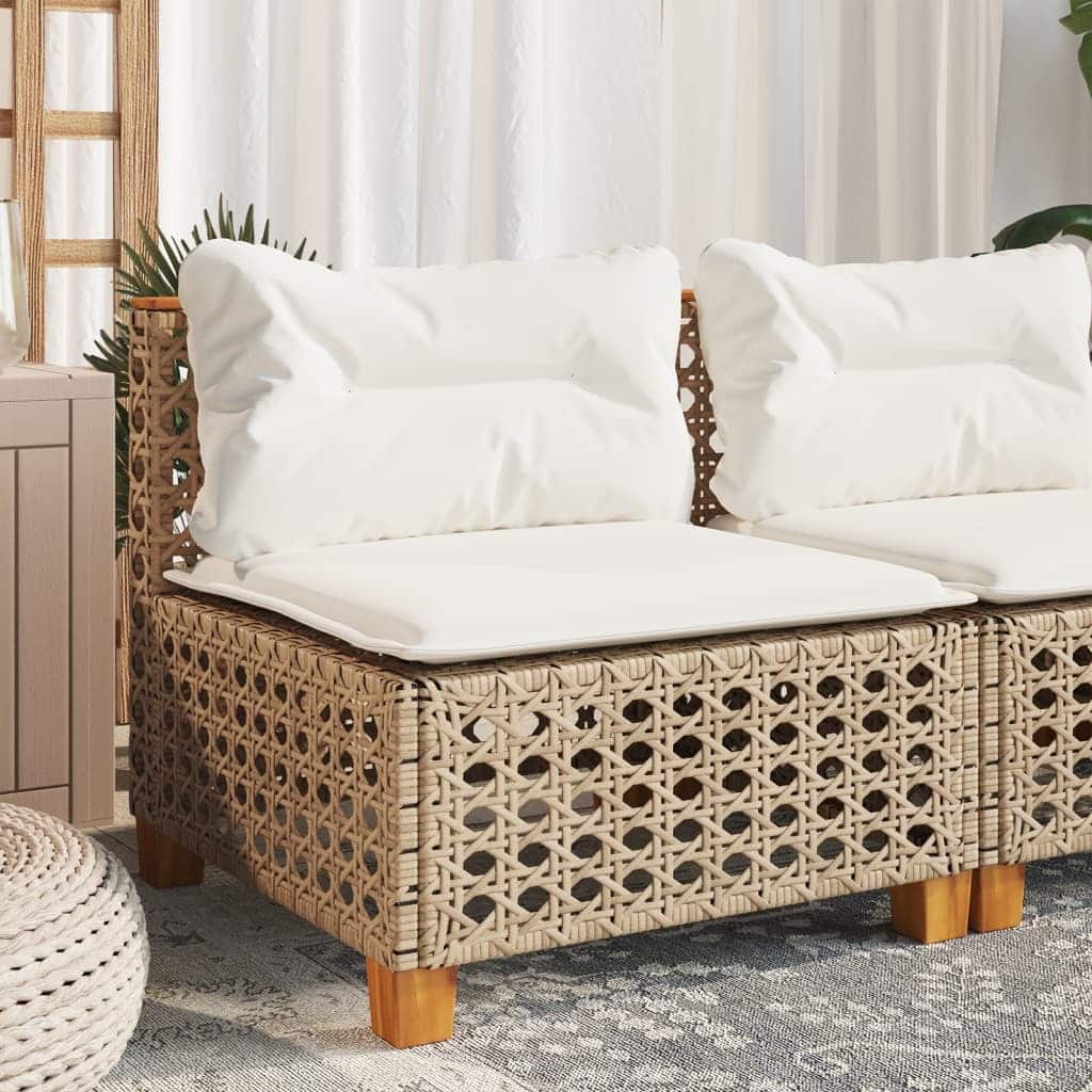 vidaXL Patio Sofa Armless with Cushions Beige Poly Rattan