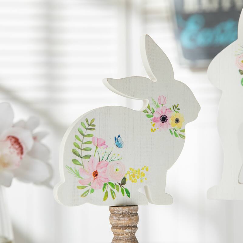 Glitzhome Set of 2 Easter Wooden Bunny Table Decor Spring Gift
