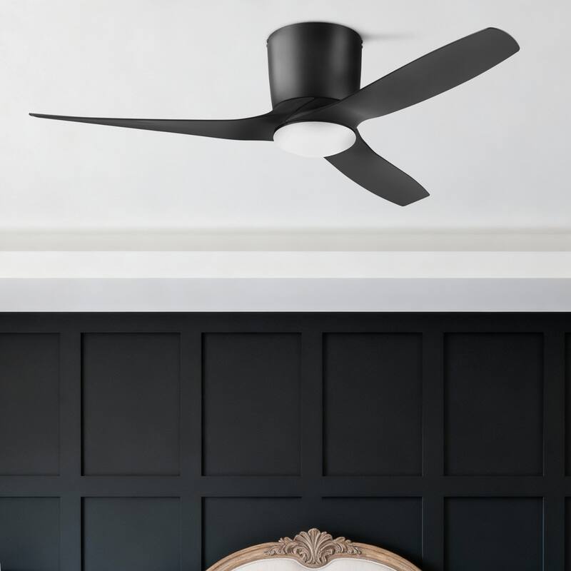 52" Honeywell Lynton Matte Black Damp-Rated Hugger Ceiling Fan with LED Light and Remote - Matte Black