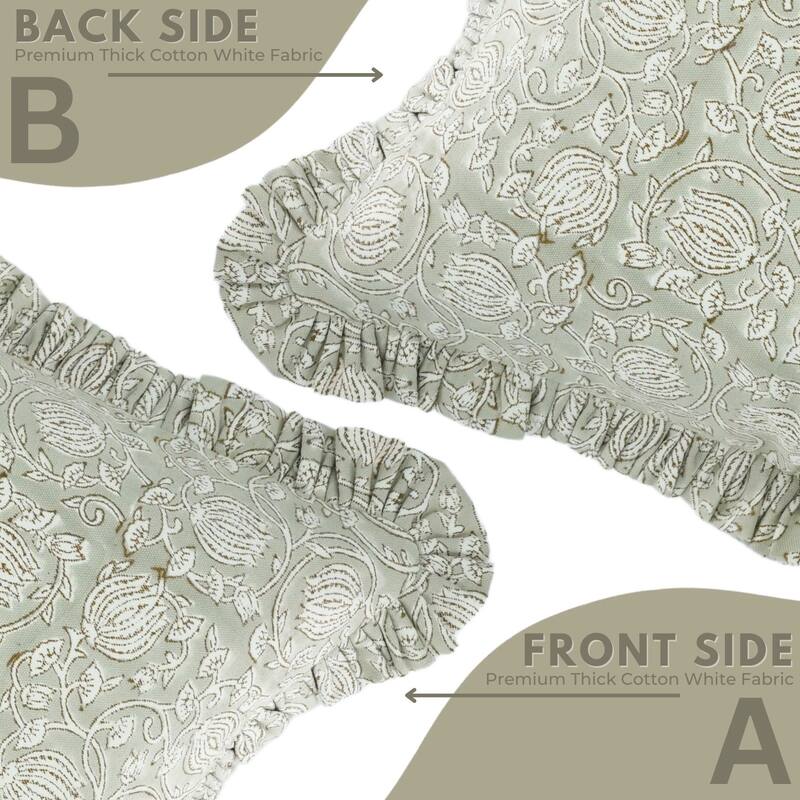 Fabdivine Frill Cotton Both Side Floral Block Print Pillow Cover Green