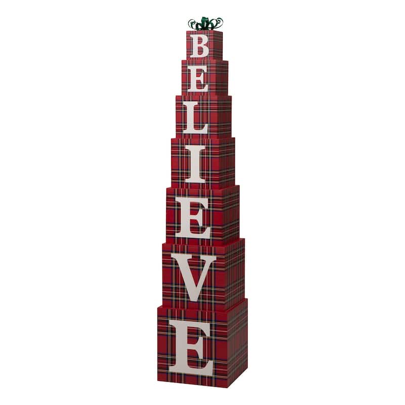 Glitzhome 42"H Wooden Double-Sided "BELIEVE" Porch Sign Decor