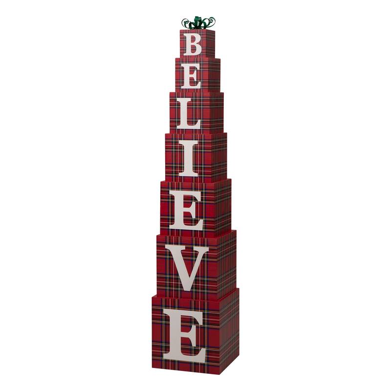 Glitzhome 42"H Wooden Double-Sided "BELIEVE" Porch Sign Decor