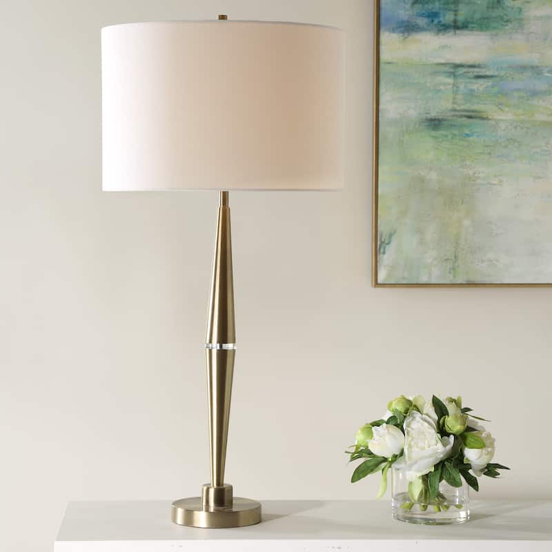 Copper Grove Antique Brass Table Lamp with Crystal Accent and Linen Shade - 15 x in x 15 x in 32.5