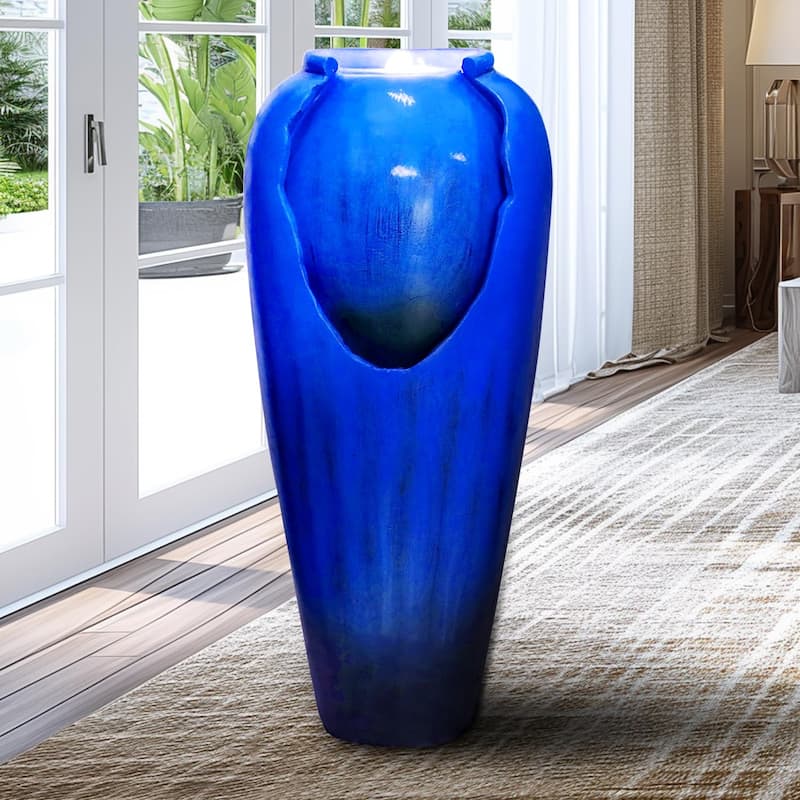 30.7" High Concrete Jar Water Fountain Outdoor, Garden Vase Water Feature - 30.7"H
