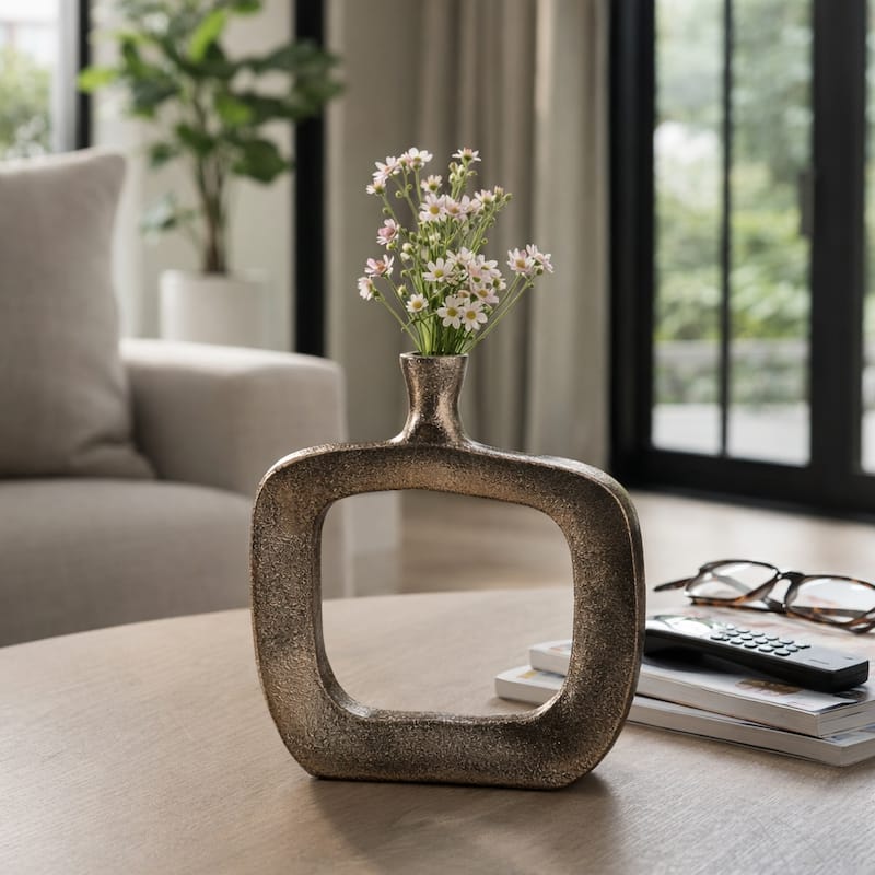 Modern Square Metal Bud Vase with Open Cut Out - Tall Flower Vase