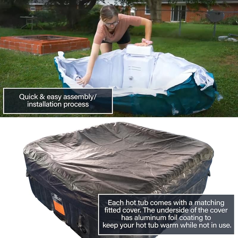 ALEKO Square Inflatable Jetted 6 Person Hot Tub Spa With Cover - Black