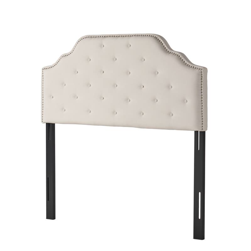 Queen Size Tufted Upholstered Headboard with Metal Legs and Nailhead Trim