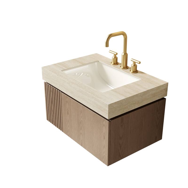 Floating Bathroom Vanity with Undermount Ceramic Basin with 3 Pre-drilled Faucet Holes