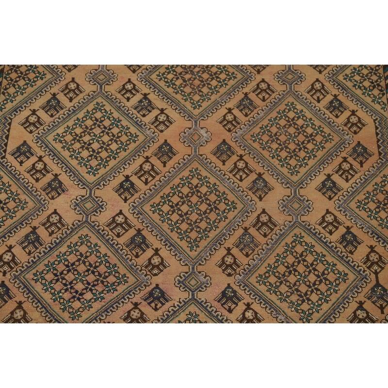 Geometric Bakhtiari Vintage Persian Area Rug Hand-Knotted Wool Carpet - 6'9" x 9'11"