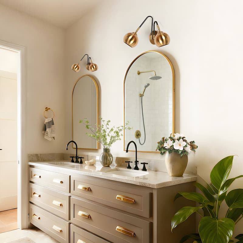 Marden Modern 2-Light Black Gold Wall Sconce Bathroom Vanity Lights with Metal Shades - 19.5 "