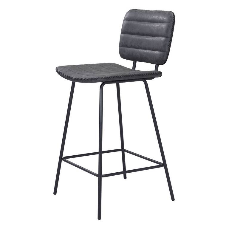 Set of Two 26" Black Faux Leather And Steel Low Back Counter Height Bar Chairs