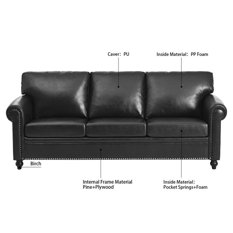 Stylish Sofa with Detachable Cushions, Pocket Spring Support & Silver Nailhead Detail - Ideal for Living Rooms
