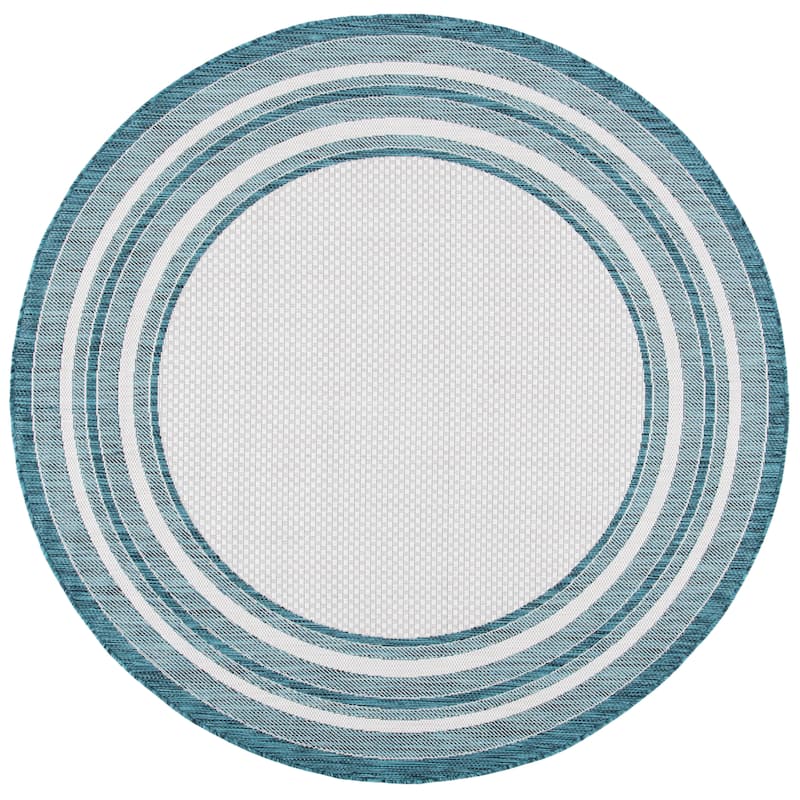 SAFAVIEH Courtyard Vickie Indoor/ Outdoor Waterproof Patio Backyard Rug - 6'7" x 6'7" Round - Ivory/Teal