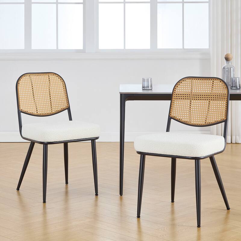 Upholstered Rattan Dining Chairs Set of 2 Side Chair - 33.86"H x 18.9"W x 22.83"D