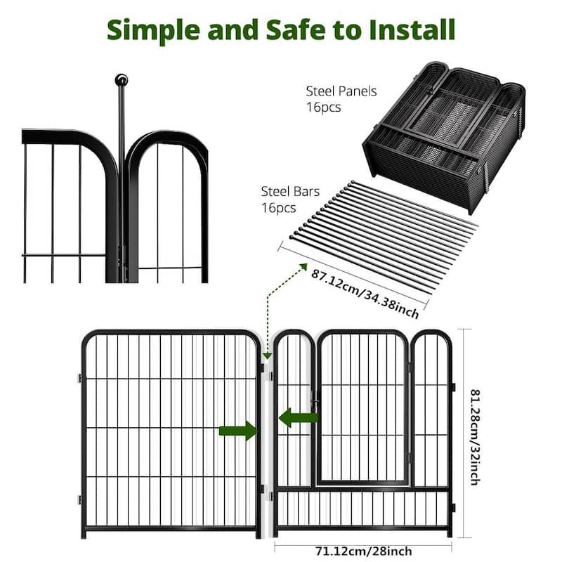 GARPROVM 16 Panels 32" Height Dog Playpen Heavy Duty Pet Fence Indoor Outdoor - 16 Panels 32" H