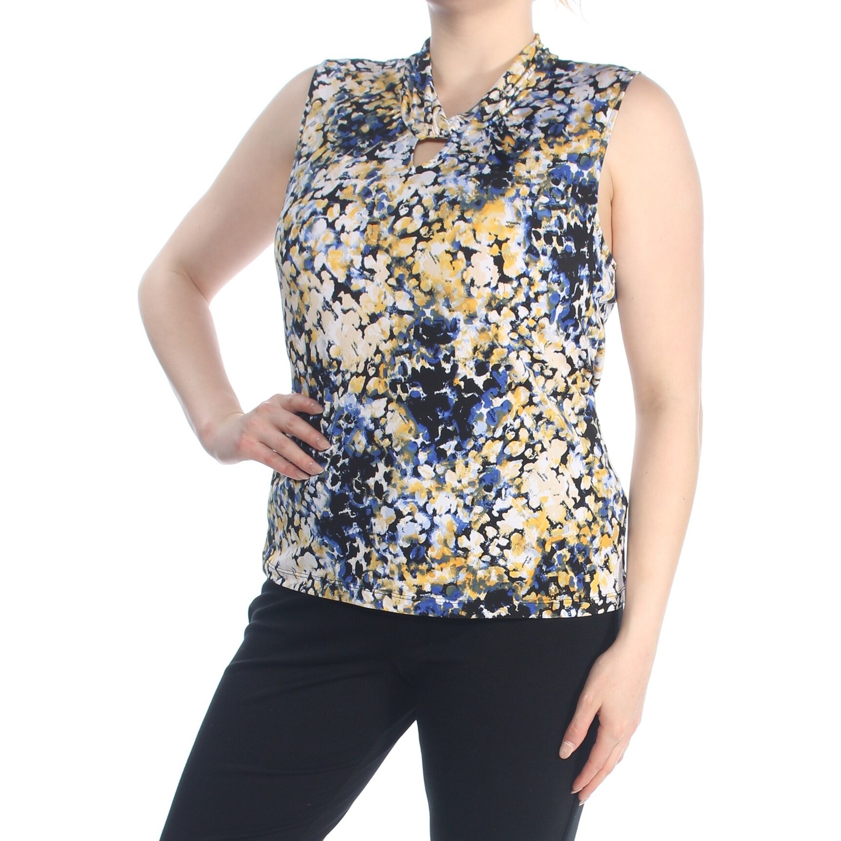 Shop Tahari Womens Yellow Speckle Sleeveless Keyhole Tank Wear To