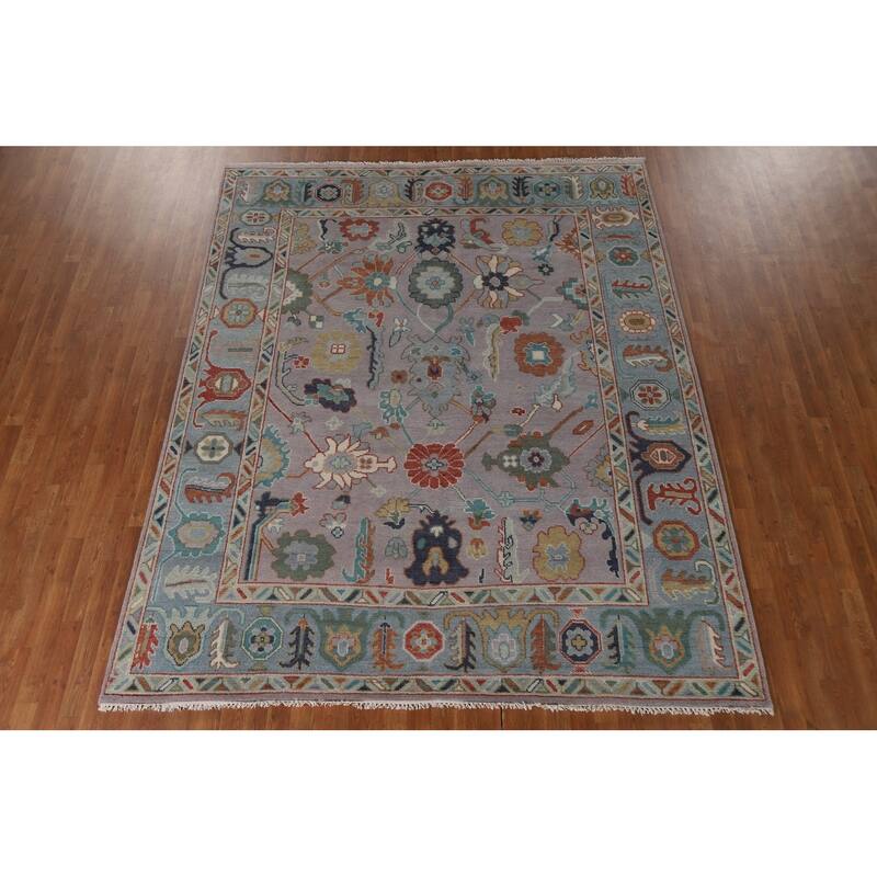 All-Over Floral Oushak Living Room Area Rug Handmade Wool Carpet - 7'10"x 9'8"