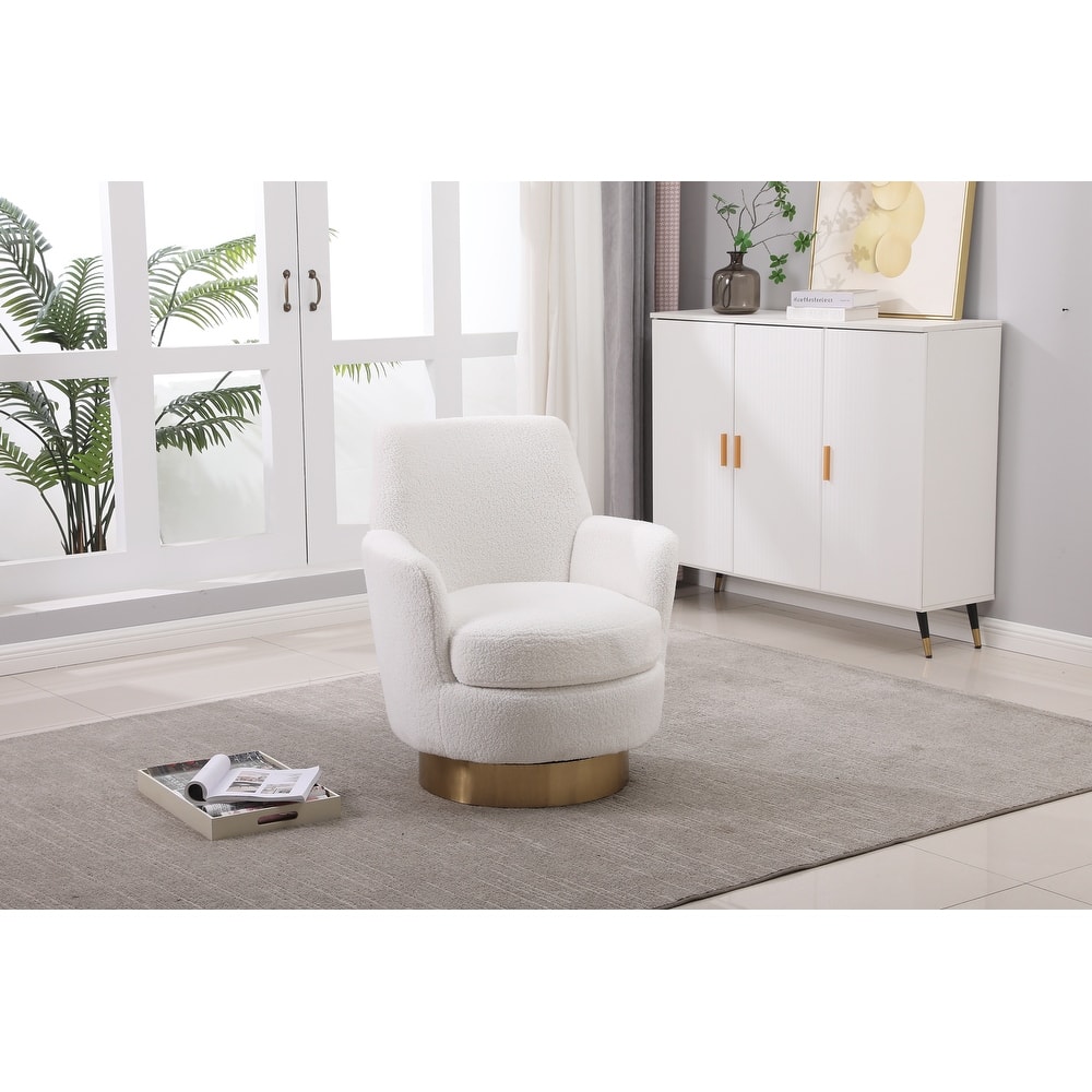 Swivel Accent Chairs Armchair for Living Room, Reading Chairs , Round Barrel Chairs with Gold Stainless Steel Base