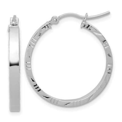 Curata 14k White Gold Sparkle Cut Edge Medium Polished Hoop Earrings - 25x25mm