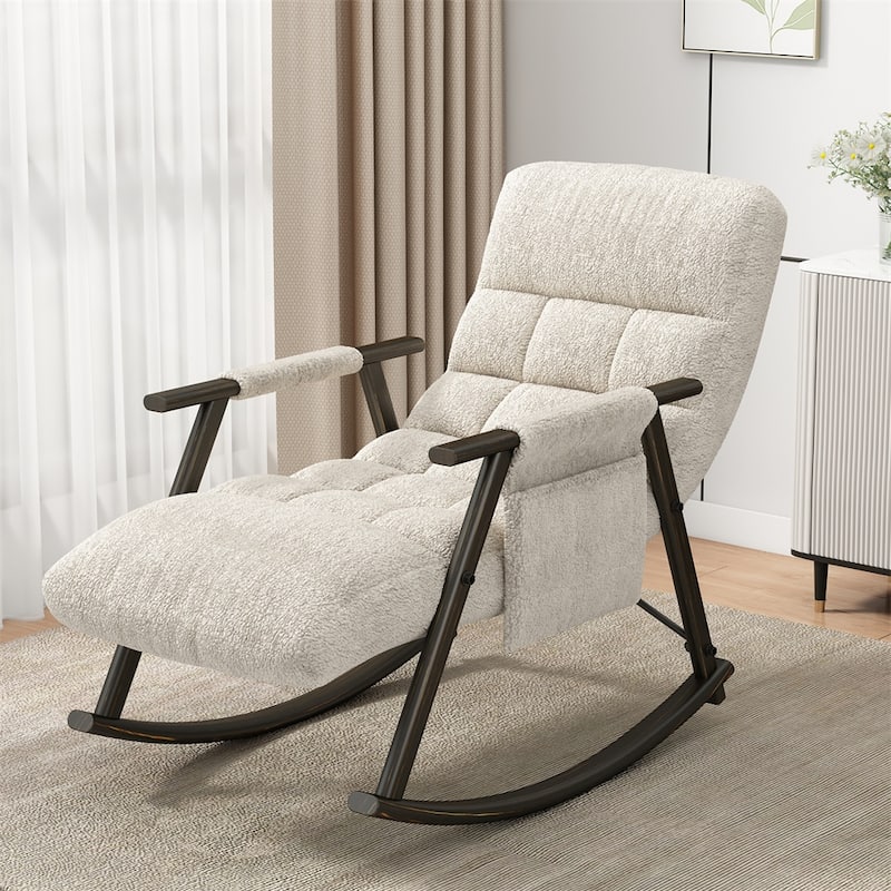 Casual Folding Rocking Chair Upholstered, Adjustable High Back