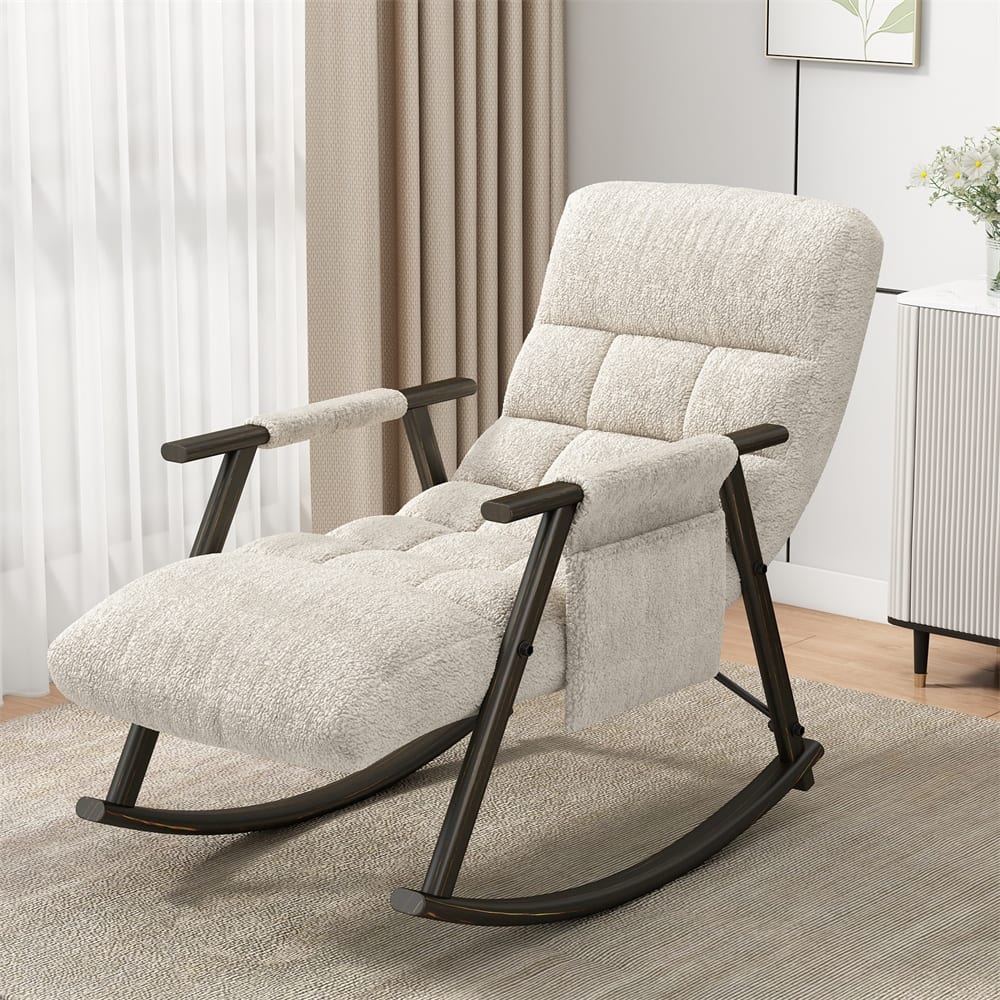 Casual Folding Rocking Chair Upholstered, Adjustable High Back
